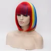 Women Short Wig Multicolor Rainbow Straight Cosplay Party Hair Wig