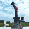 8 Inch Heady Bong Black 20CM 3D Red Blue Glow Eye Ball Half Teeth Glass Bong Water Pipes Joint Hookah Smoking Bubbler 14mm Bowl