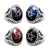 4 Kleuren Steen Met Vintage Ster Ringen Voor Mannen Pentagram Mode-sieraden Titanium Stalen Ring Mannelijke Retro Stijl Punk rock Vinger Rin7491690