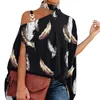 Women's Blouses & Shirts Halter Lady Shirt Women Chain Strap Off Shoulder Top Casual Loose Baggy Breathable Feather Print Blouse For OfficeW