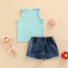 15952 Zomer Europa Infant babymeisjes Set kinderen mouwloos vest denim shorts 2pcs set kinderoutfits