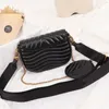 Wave Pattern Real Leather Crossbody Bag 2pcs Set Handbags with Purse Wallet Detachable Shoulder Strap Bag Chain Hand Bags
