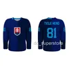 Anpassad sömnad 2021 Slovakien Team Europe Hockey World Cup-tröja Blå HOSSA TATAR GABORIK Hockeytröja för herr XS-6XL