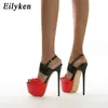 Sandals Black High Quality Patent Leather Women Platform Fashion Open Toe Ankle Buckle Strap Stiletto Heels Shoes 220232