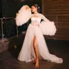 Elegant Tulle Maternity Prom Dresses High Neck Split Photo Shoot Sexy Bridal Fluffy Robe Full Length Long Bathrobe Birthday Gowns