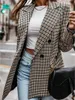 Plaid Blazer Veste Femmes Printemps Automne À Manches Longues Casual Slim Kaki Femme Manteaux Automne Élégant Bureau Costume Manteau