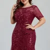 Party Dresses Women Plus Size Sequin Mesh Embroidery Mermaid Evening Dress Formal Short Sleeve Elegant Prom Gowns 2022 Long DressParty