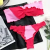 Women's Swimwear Sexy Stitching Color Bikini 2022 Woman Pleated Ruffle Tube Top Swimsuit Female Women Set Swimming Beachwear