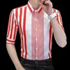 Męskie koszule męskie czerwone białe pasiaste mody w paski pół rękawów sukienka męska koszula Summer Wysoka jakość gładka wygodna butik