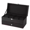 Titta på rutor Fall Par 4 Grid Box Case Double Jewely Display Storage Rack Black Gift Boxwatch Hele22