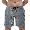 Men's Shorts Vintage Metallic Print Board Gold Mandala Pattern Male Classic Beach Short Pants Custom Plus Size Swimming Trunks