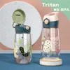 450ML Cute Children Drinking Kettle Plastic Portable School Cup Kids Water Bottle With Healthy Straw And BPA Free 220509