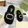 Classic Fashion Slippers Women Flats Designer Slides Premium Wool Sandals Green White Casual Shoes