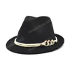 Gebogen rand Classic Mens Wool Jazz Fedora hoed met riem vintage vilt vilt billycock tophoeden heer jazz cap