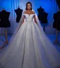 NIEUWE BLING Sparkly A Line Wedding Dress 2022 Pailletten Off Shoulder Short Sheeves Vestido Appliqus Bridal