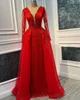 Plus size Arabische Aso Ebi Red Mermaid Sparkly Prom Dresses Lounded Lace Evening Formeel feest tweede receptie verjaardag verloving jurken jurk zj555 407