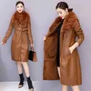 VMewsher Winter Women Leather Cashet Colle de pele grande novo macio de veludo aquecido por cinto fino de couro comprido casaco feminino fora M-4xl L220728