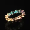 Eternity Rainbow Ring Wedding Band for Women 18K Gold Silver Plated Emerald-Cut Multi Color Created-Gemstone Ring