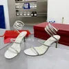 CLEO Grey jeweled sandals embellished chunky high heels sandals women Luxury Designers Wraparound Dress shoe size 35-41