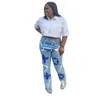 Designer Sexy Summer New Fashion Printed Women's Jeans Skinny High Waist Blue White Casual Pencil Pants