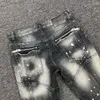 Jeans pour hommes Mode Tendance Hommes Trou Spray Peinture Micro-élastique Slim Fit Casual Moto Punk Pantalon Vêtements T156 # Hommes