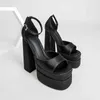 Fashion Heeled Sandals Satin Super High Double Platform Sandaler Block Heel Ankel Buckle Grace Evening Party Skor för kvinnor 2022 Y220409