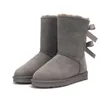 Cuir véritable milieu U3280 Bow femmes bottes de neige Doux confortable Fourrure en peau de mouton garder au chaud botte dame fille Beau cadeau d'anniversaire de Noël