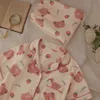 Qweek Хлопок клубничный пижам для женщин Kawaii костюмы с шорты летом Pijama смешные медведь печать пижамы 220329