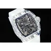 Luxury Mens Mechanics Watch Richa Milles Wristwatch Wine Barrel Rm12-01 Tourbillon Blue Transparent Silicon Tape Male