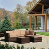 4-teiliges Terrassenkorb-Set, Gartenmöbel, Garten-Sets, Rattan-Sofagarnitur, wetterfester brauner Korbstuhl mit Tisch aus gehärtetem Glas, US-Lager