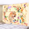 Tiger Tapestry Flower Carpet Wall Hanging Room Animals寮の敷物アートホームデコレーションJ220804