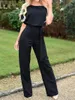 Kvinnans sommar jumpsuit kort ärm elegant jumpsuit långa breda benbyxor hög midja casual bodysuit plus size overaller lös 220714