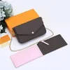 Designer 3-teiliges Set mit Kettenzubehör, Damentaschen, Handtaschen, Umhängetasche, Leder-Geldbörse, modische Schultertasche, Geldbörse mit orangefarbener Box, Louiselies Vittonlies-Tasche