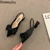 2022 Verão Design Mulheres Slingback Sandálias Sapatos Moda Bow-Nó Pontilhada Toe Slip em Senhoras Elegante Vestido Bombas Sapatos Y220409