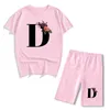Women Two Piec Set Letter T Shirts And Shorts Summer Short Sleeve O neck Casual 2 Piece Joggers Biker Outfit For Woman 220616