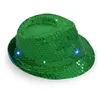 Cappelli jazz LED lampeggianti illuminano LED Fedora Trilby paillettes cappellini fantasia cappelli da ballo cappelli unisex lampada hip hop cappello luminoso DH5960