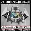 카와사키 닌자 ZX4R 400CC 용 페어링 키트 ZXR-400 1991 1992 1993 94 95 96 바디 12DH.93 ZXR 400 CC ZX-4R ZX 4R Cowling ZXR400 91 93 1994 1996 차체 흰색 회색