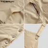 Fashion Men Bib Pants Solid Jumpsuits Zipper Streetwear Joggers Multi Pockets Casual Suspenders Cargo Overalls INCERUN 220719