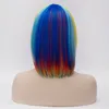 Women Short Wig Multicolor Rainbow Straight Cosplay Party Hair Wig