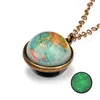 1PC Vintage coloré galaxie univers pendentif rond collier lueur dans le noir boule de verre chaîne en métal tour de cou mode bijoux cadeau