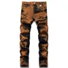 TIE DYE Blue Black Black Jeans 2022 MEN'S SLIM FIT مباشرة ثقوب متعددة على التوالي سراويل الجينز الأزياء الحجم غير الرسمي 28-40 ملابس الشارع