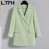 LTPH Groene Bloemen Jurk Past Plus Size Kleding 2 delige set vrouwen Dunne Blazer Binnenkant Mouwloze midi jurken Zomer W220331