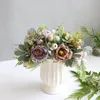 Decorative Flowers & Wreaths Purple Artificial With Vase Decor Peony Living Room Dining Table Floriculture Hand Bouquet Home Flower Wall Dec