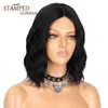 Hair Synthetic Wigs Cosplay Stamped Glorious Synthetic Short Wig Black for Women Middle Part Nature Wave Heat Resistant Fiber Hair 220225