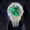 Missfox Platinum Green Dial Watch Men Men's Diamond Fashion Man Watch Roman Hiphop Quartz Relgio Maschulino