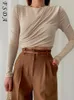 FSDA O Neck Brown Crop Top Women Ruched 90s Y2K Basic Autumn Winter Casual Black Long Sleeve T Shirts Sexy Green 220714