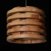 Lampes Suspendues 26cm Ronde Multi Couche Sculpture Europe Du Nord Lampe En Bois Vintage Restaurant Café Lumières En Bois Massif Avec Blub Pour FreePendant