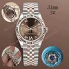 Diamond vrouw horloge 31mm grijze Romeinse cijfers gouden Jubileum band 2813 Automatische Stalen zwemmen Waterdichte Watches2637