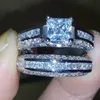 Cluster Rings Duas Noivas Noivado Conjunto de Anel de Casamento Casais Mulheres Homens Luxo Moissanite Diamante Natal Rubi Jóias Estética Vintage Gif