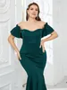 Sirène vert foncé, plus la taille des robes de bal pour une occasion spéciale hors de l'épaule cou robes de soirée cheville longueur robe de soirée en satin